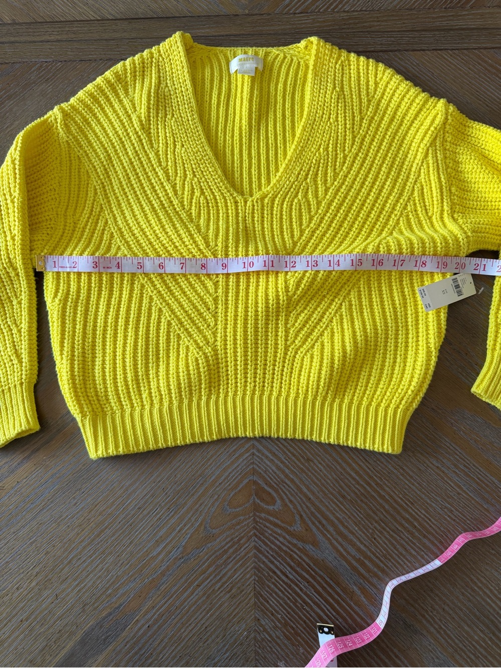 Anthropologie Maeve Yellow Chunky Knit V-Neck Sweater XS NWT - Picture 4 of 6